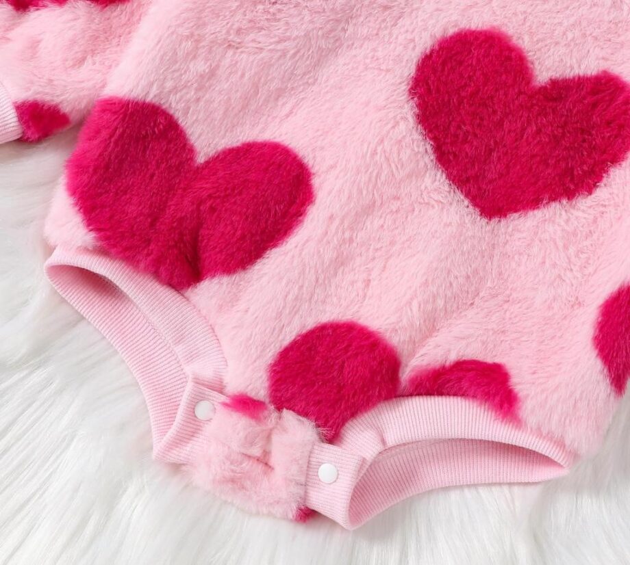 Baby Girl Winter Fuzzy Romper Heart Print