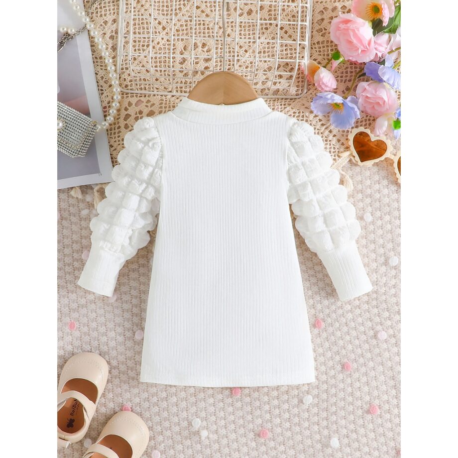 White Puff Long Sleeve Dress