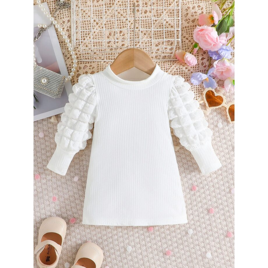 White Puff Long Sleeve Dress