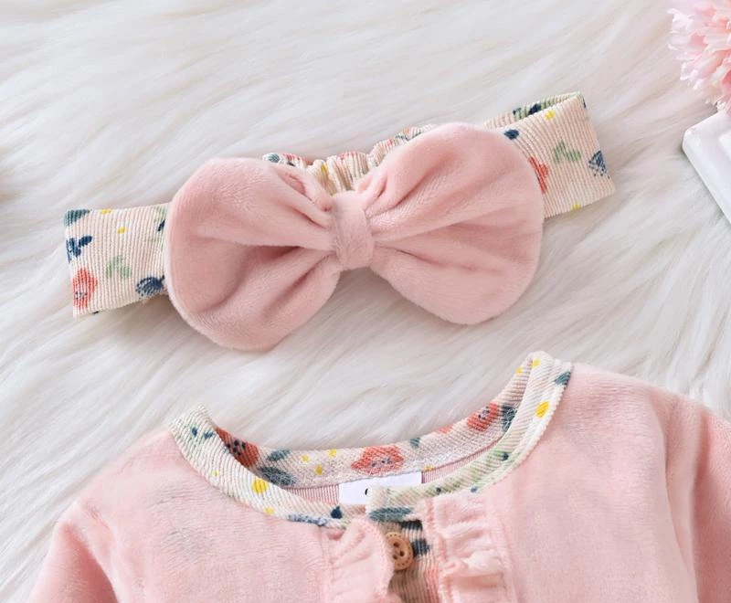 Baby Girl 2-Piece Outfit Set - Heart Print Romper With Headband & Skirt (Spring/Summer)
