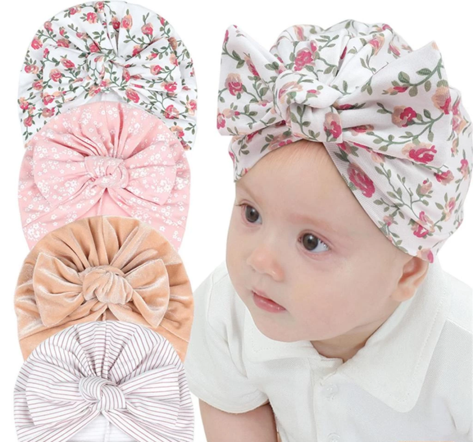 Newborn Cute Turban Hat Cap Beanie Bonnet with Big Bowknot